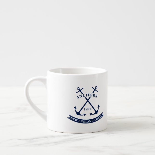 Nautical Espresso Mug with Anchors - Customizable (Left)