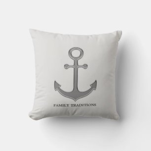 Nautical Family Anchor on Silver Grey Throw Pillow