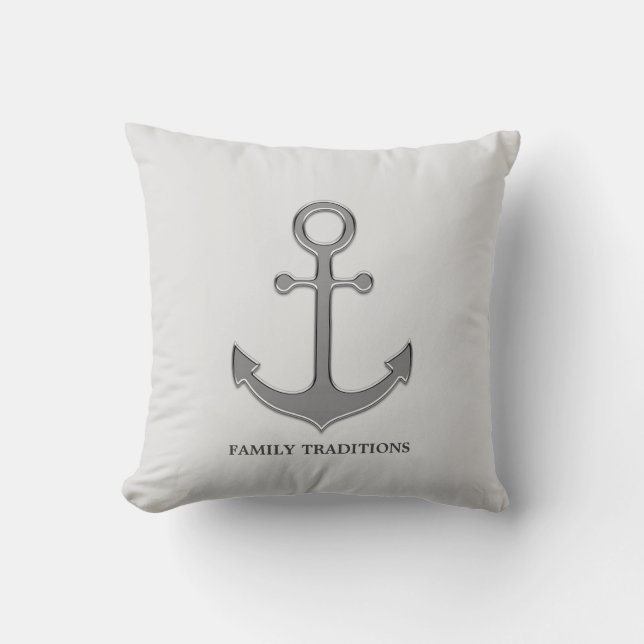 Nautical Family Anchor on Silver Grey Throw Pillow (Front)