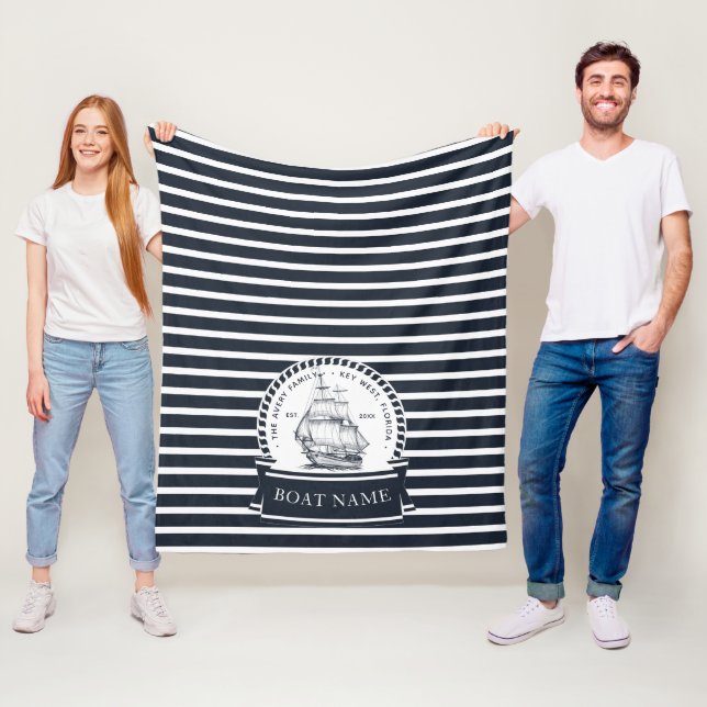 Nautical Family and Boat Name Modern Fleece Blanket (In Situ)