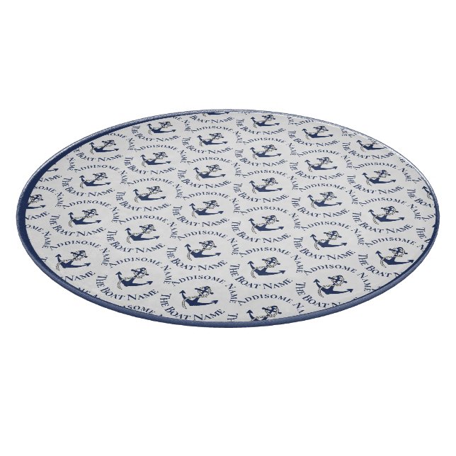 Nautical Family Boat Name Navy Anchor   Cutting Board (Corner)
