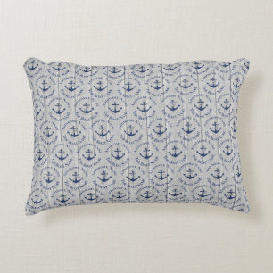 Nautical Family Boat Name Navy Anchor  grey wood Accent Pillow