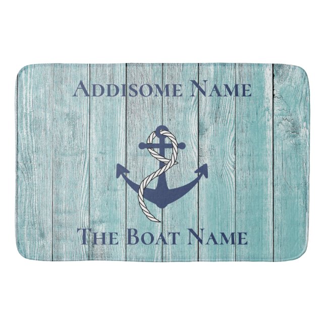 Nautical Family Boat Name Navy Anchor  Table Lamp Bath Mat (Front)