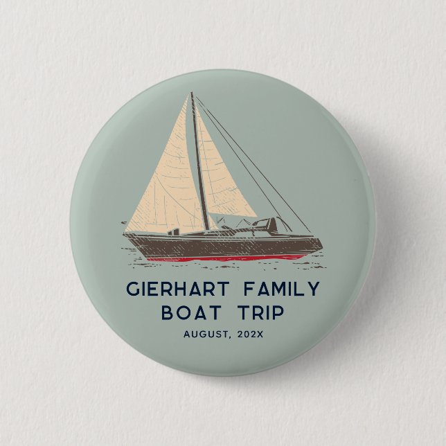 Nautical Family Boat Trip Sailing Custom 2 Inch Round Button (Front)