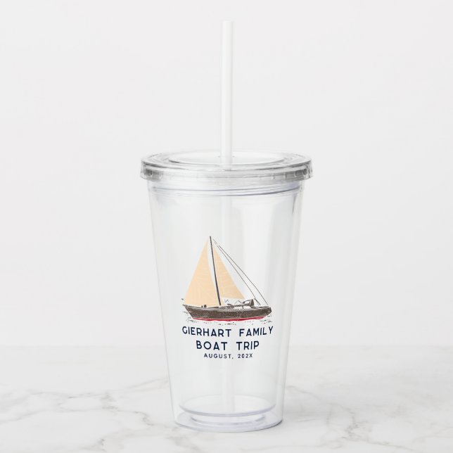 Nautical Family Boat Trip Sailing Custom Acrylic Tumbler (Front)