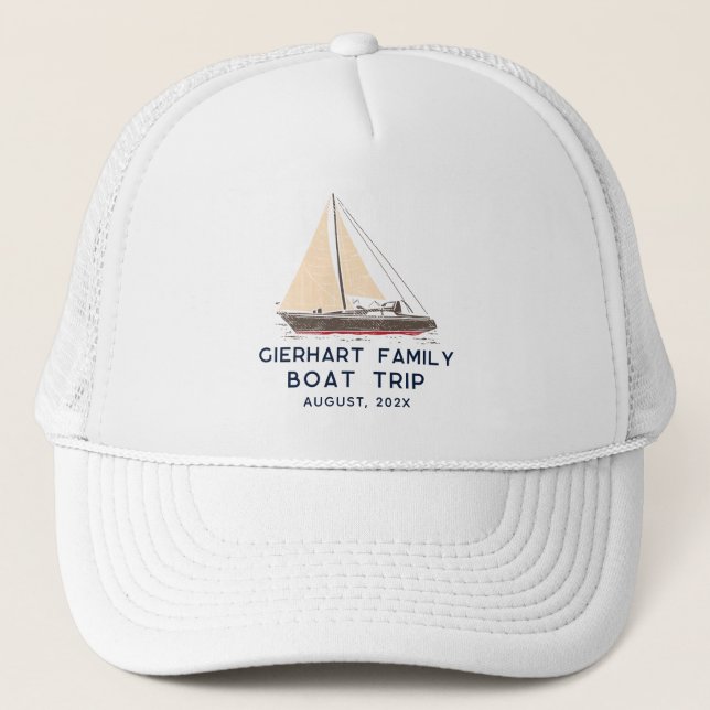 Nautical Family Boat Trip Sailing Custom Trucker Hat (Front)