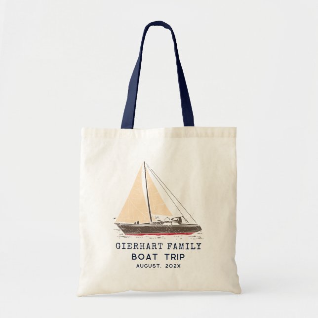 Nautical Family Boat Trip Sailing Personalized Tote Bag (Front)