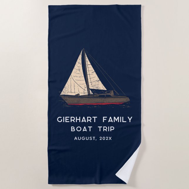 Nautical Family Boat Trip Sailing Swag Beach Towel (Front)