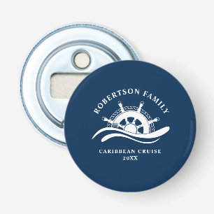 Nautical Family Cruise Ship Wheel Navy Blue Bottle Opener