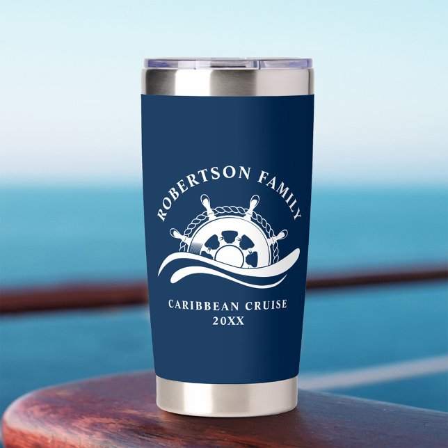 Nautical Family Cruise Ship Wheel Navy Blue Insulated Tumbler (Creator Uploaded)