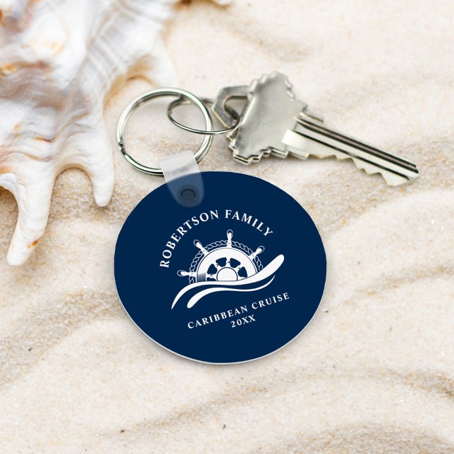 Nautical Family Cruise Ship Wheel Navy Blue Keychain (Creator Uploaded)
