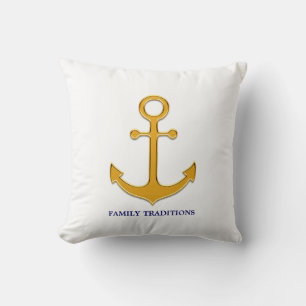 Nautical Family Golden Anchor on White Throw Pillow