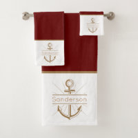  Nautical Family Monogram Burgundy Gold Anchor 