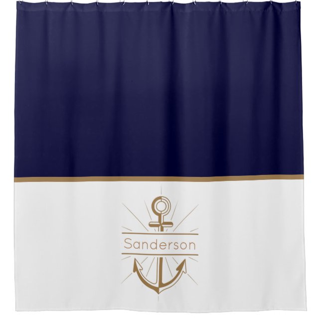 Nautical Family Monogram Navy Blue Gold Anchor (Front)