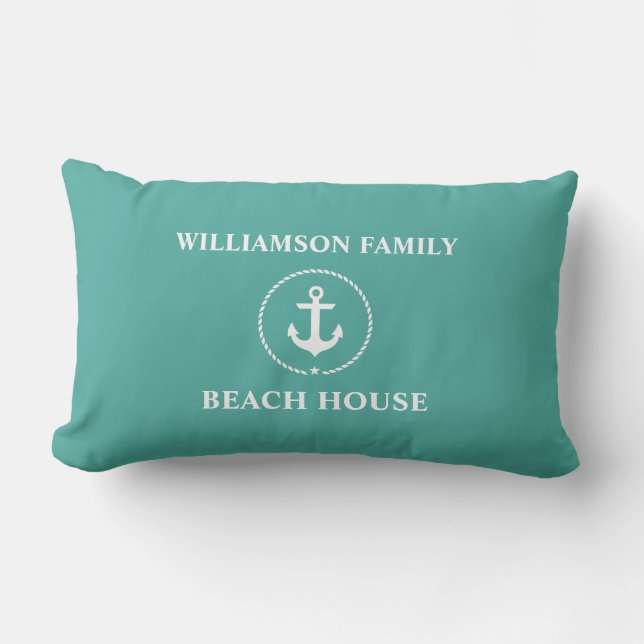 Nautical Family Name Beach House Lumbar Pillow (Front)