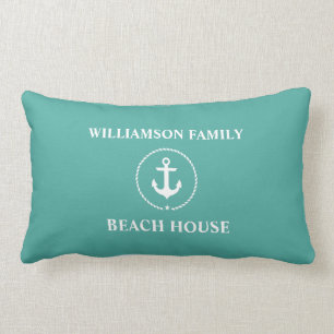 Nautical Family Name Beach House Lumbar Pillow