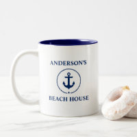 Nautical Family Name Beach House Navy Blue Anchor