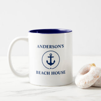 Nautical Family Name Beach House Navy Blue Anchor Two-Tone Coffee Mug