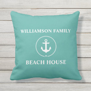 Nautical Family Name Beach House Outdoor Pillow