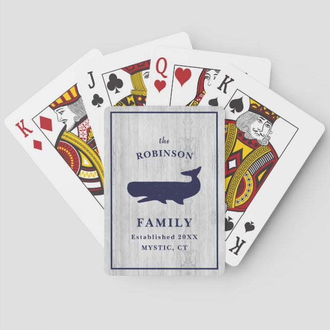 Nautical Family Name Monogram Beach House Rustic Playing Cards (Back)