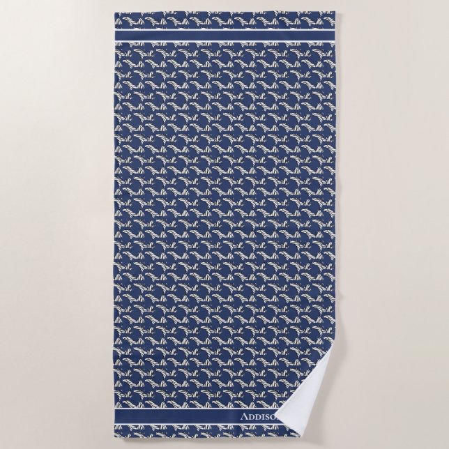 Nautical Family Name Navy Blue  Anchor White  Beach Towel (Front)