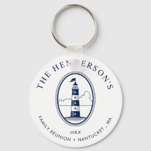 Nautical Family Reunion Lighthouse White Navy Keychain