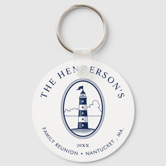 Nautical Family Reunion Lighthouse White|Navy Keychain (Front)