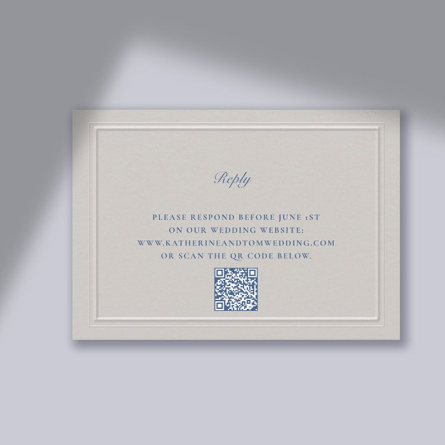 Nautical Faux Embossed Modern Classic QR Wedding RSVP Card (Nautical RSVP QR Code Card Faux Embossed Double Frame Elegant Formal Classic Traditional)