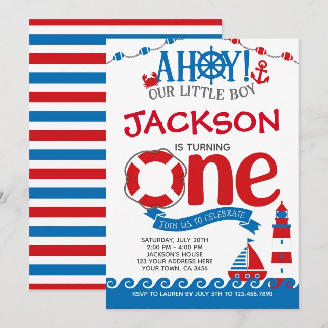 Nautical First Birthday Invitation (Front/Back)