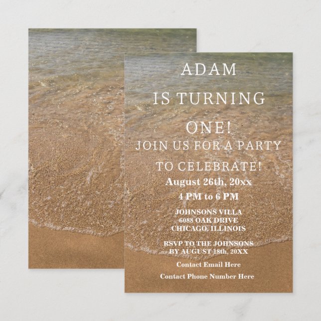 Nautical First Birthday Party Beach Custom 2023 Invitation (Front/Back)