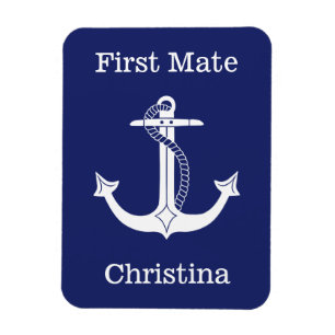 Nautical First Mate White Anchor Personalized Magnet