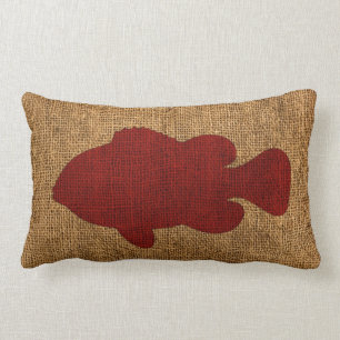 Nautical Fish in Rustic Red Lumbar Pillow