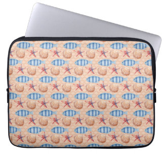 Nautical Fish Starfish Shell Ocean Pattern Laptop Sleeve