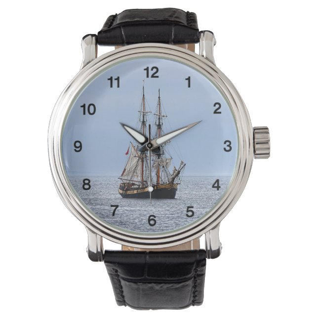 Nautical Fishing Boat Black Numbers Watch (Front)