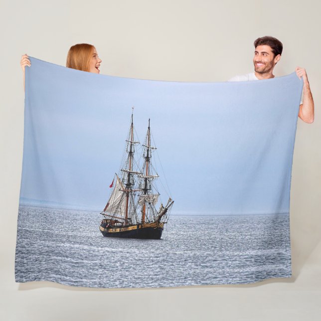 Nautical Fishing Boat Blue Skies Fleece Blanket (In Situ)