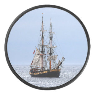 Nautical Fishing Boat Blue Skies Hockey Puck