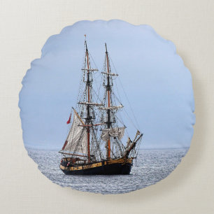 Nautical Fishing Boat Blue Skies Round Pillow