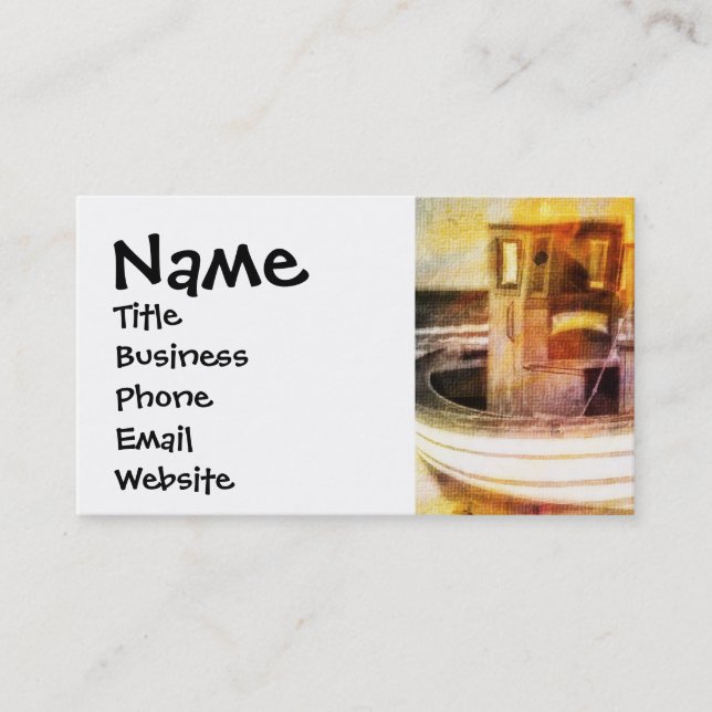 Nautical Fishing Boat on Beach at Sunset Ocean Art Business Card (Front)