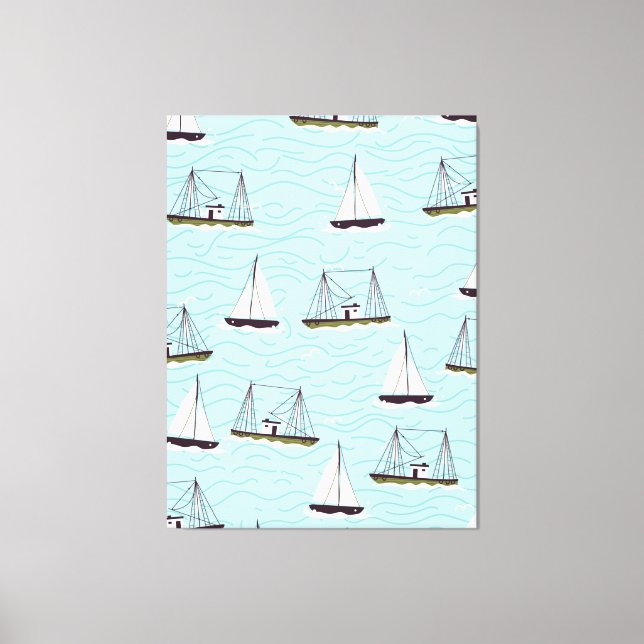 Nautical fishing pattern canvas print (Front)