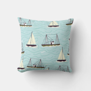 Nautical fishing pattern poster throw pillow