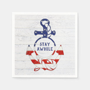 Nautical Flag Anchor on Whitewashed Wood Napkin