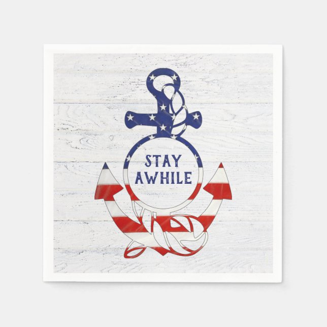 Nautical Flag Anchor on Whitewashed Wood Napkin (Front)