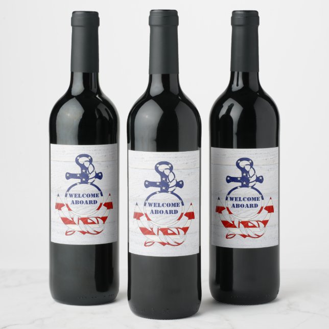 Nautical Flag Anchor on Wood Wine Label (Bottles)