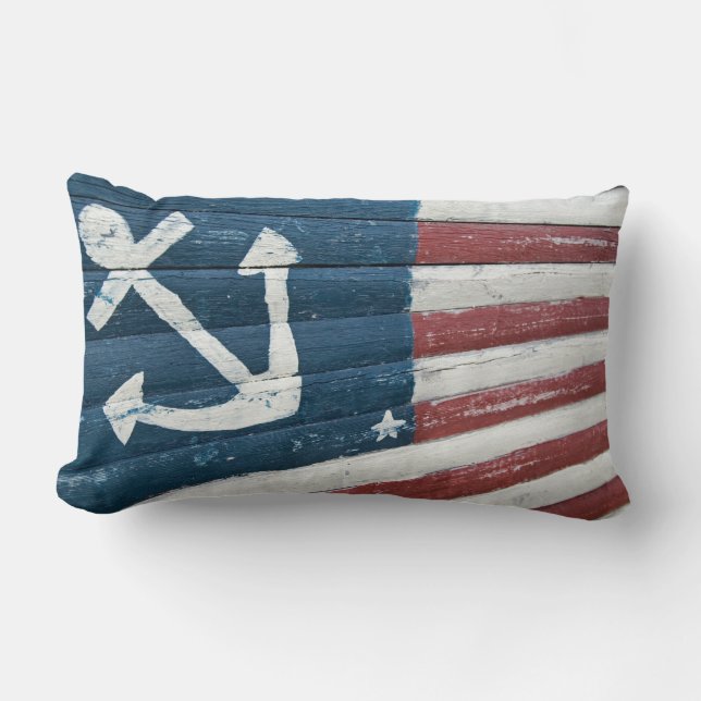 Nautical Flag on wood Lumbar Pillow (Front)