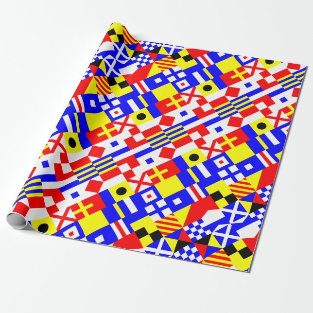 Nautical Flags Pattern Wrapping Paper (Unrolled)