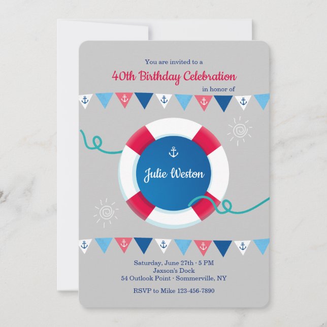 Nautical Flags with Life Preserver Invitation (Front)
