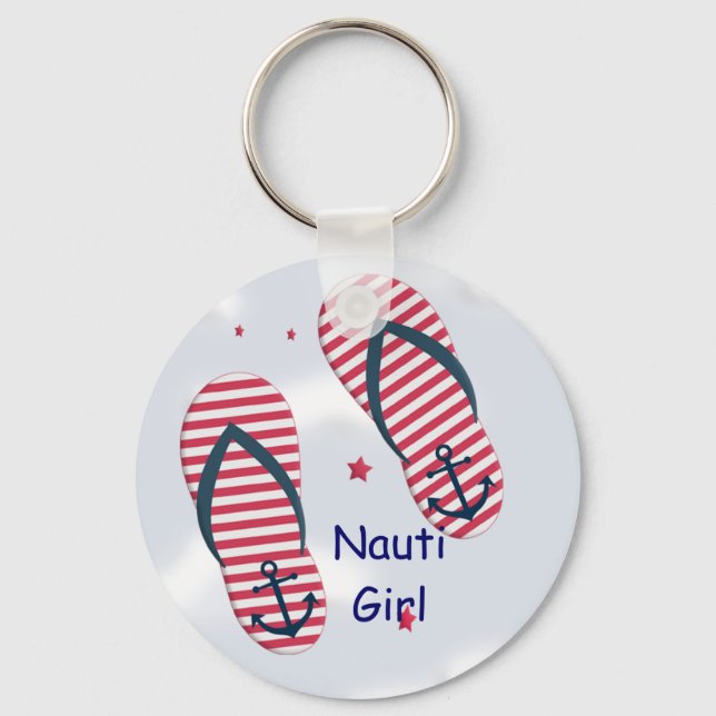 Nautical Flip Flops Design Nauti Girl Keychain (Front)