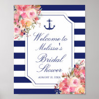 Nautical Floral Anchor Blue Stripe Bridal Shower