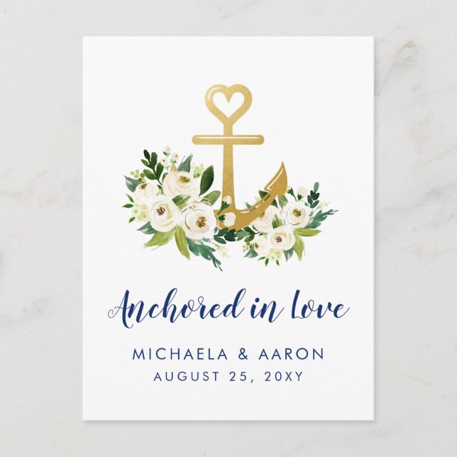 Nautical Floral Anchor Save the Date Postcard (Front)