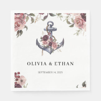 Nautical Floral Anchor Watercolor Wedding Napkin